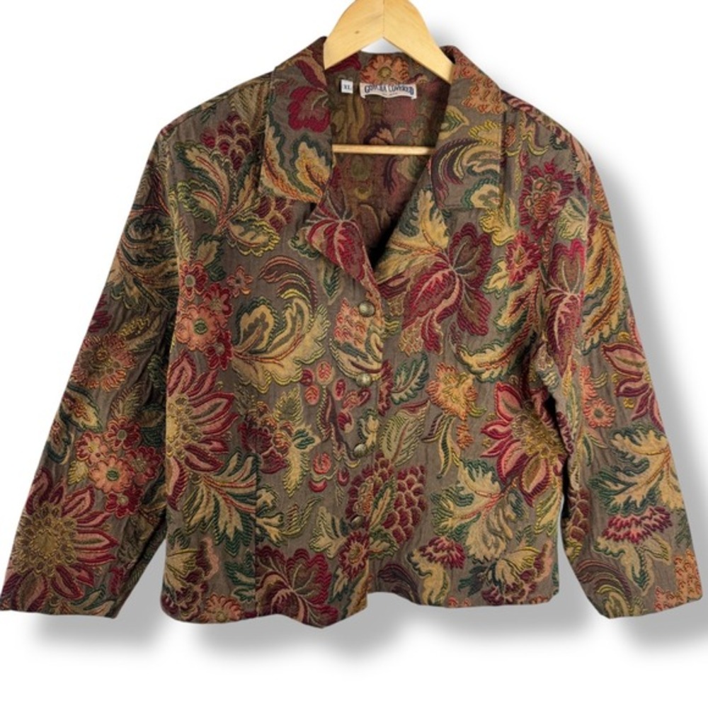 Gotcha Covered Blazer Womens Size XL Vintage Floral Tapestry Jacket Made in USA‎